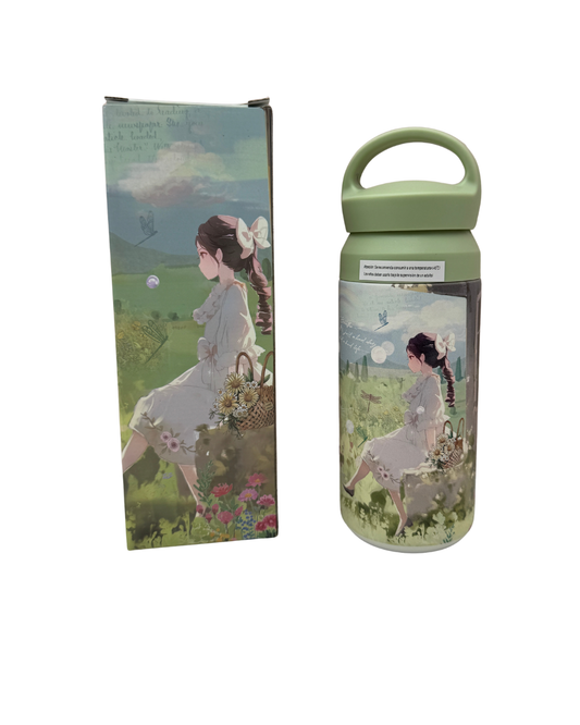 Botella Térmica Sweet Candy - Diseño Vintage de Niña y Perrito - Acero Inoxidable - Verde