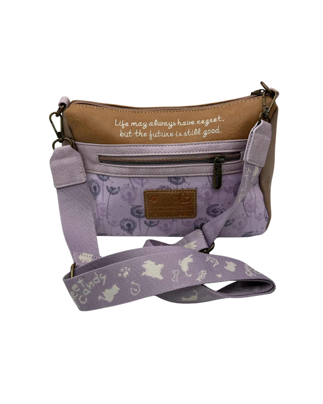 Bolso Bandolera Sweet Candy - Diseño Ilustrado Vintage y Detalles Bordados - Lila