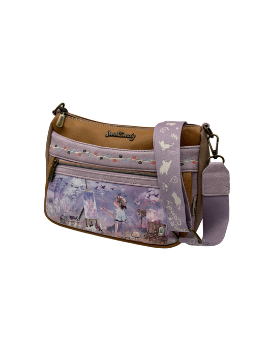 Bolso Bandolera Sweet Candy - Diseño Ilustrado Vintage y Detalles Bordados - Lila