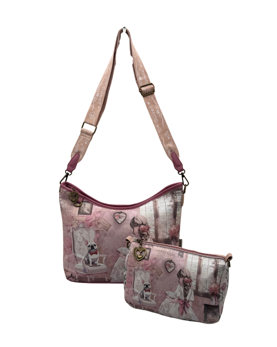 Bolso de Hombro Bandolera Sweet Candy para Mujer - Incluye Neceser Interior - Diseño Vintage con Perrito