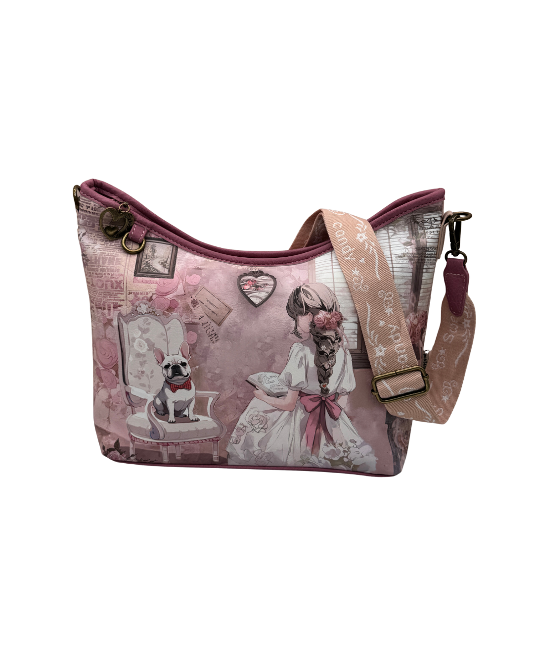 Bolso de Hombro Bandolera Sweet Candy para Mujer - Incluye Neceser Interior - Diseño Vintage con Perrito