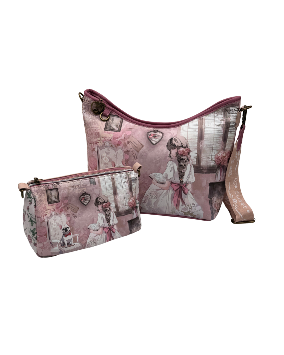 Bolso de Hombro Bandolera Sweet Candy para Mujer - Incluye Neceser Interior - Diseño Vintage con Perrito