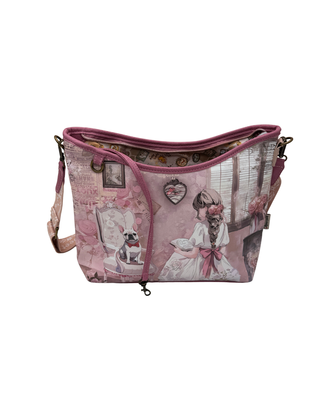 Bolso de Hombro Bandolera Sweet Candy para Mujer - Incluye Neceser Interior - Diseño Vintage con Perrito