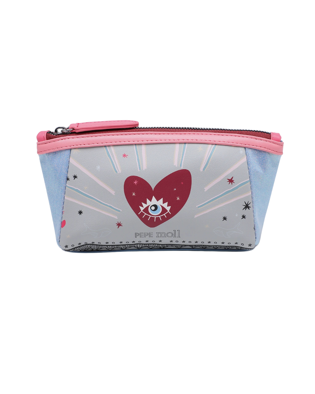 Portatodo / Cartera Pepe Moll Azul con Estampado de Corazón y Acabado Brillante