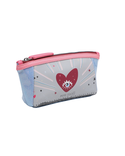 Portatodo / Cartera Pepe Moll Azul con Estampado de Corazón y Acabado Brillante