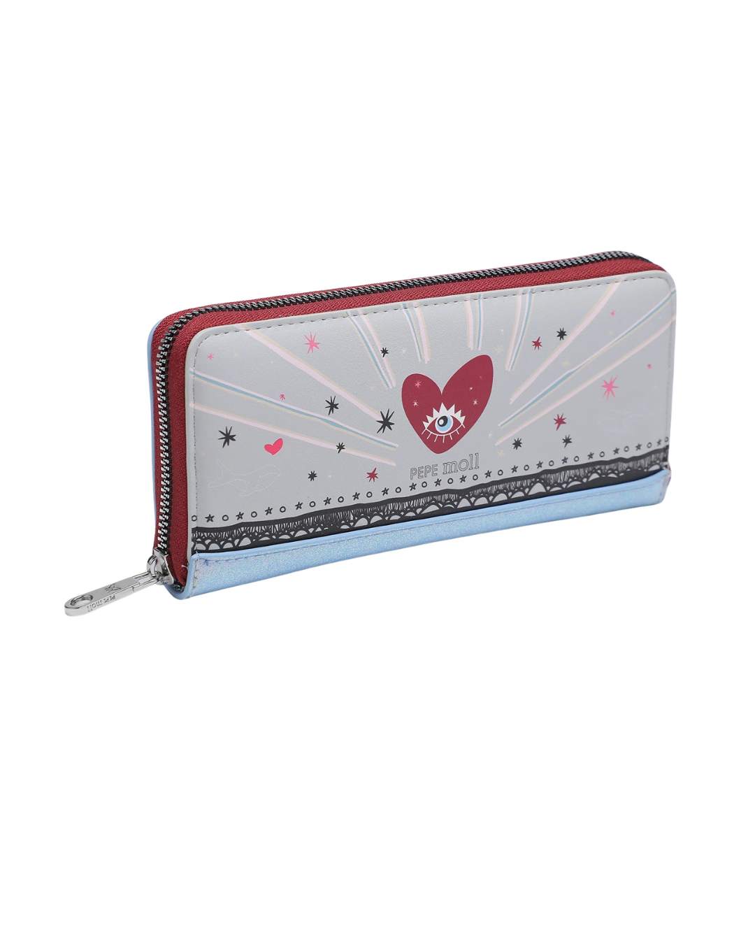 Cartera Grande Pepe Moll con Diseño de Corazón y Acabado Brillo - Gris y Azul
