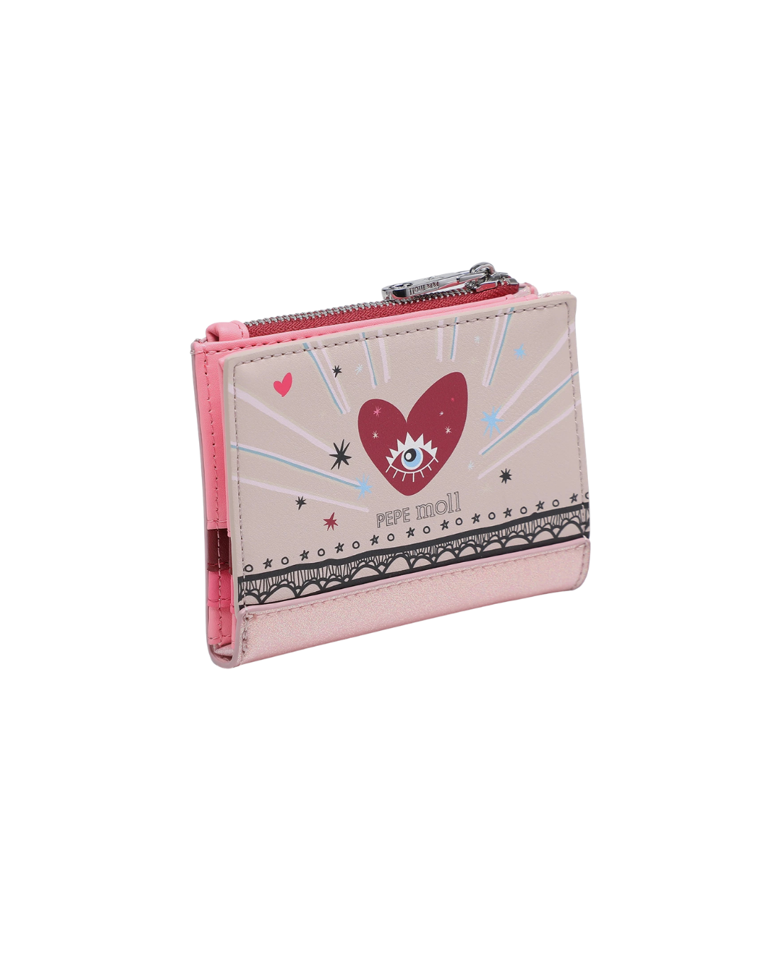 Cartera Pequeña Pepe Moll con Corazón y Acabado Glitter - Billetero Mujer Rosa