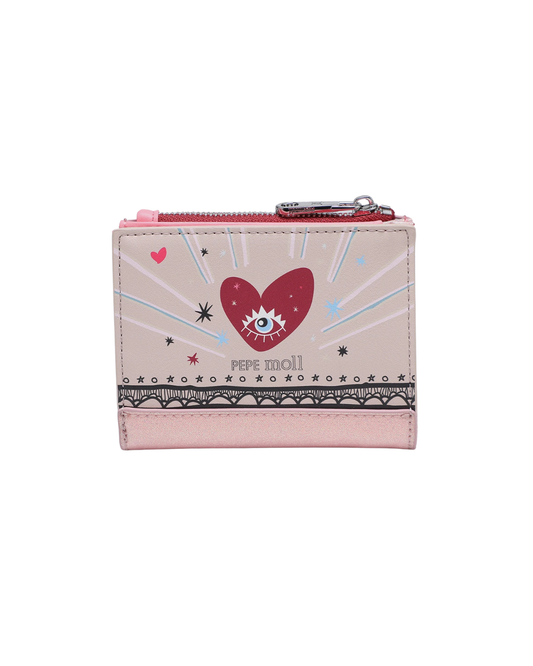 Cartera Pequeña Pepe Moll con Corazón y Acabado Glitter - Billetero Mujer Rosa
