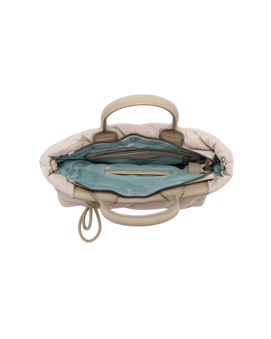 Bolso Pepe Moll Acolchado Beige con Doble Asa y Bandolera Logotipada de Mano y Bandolera