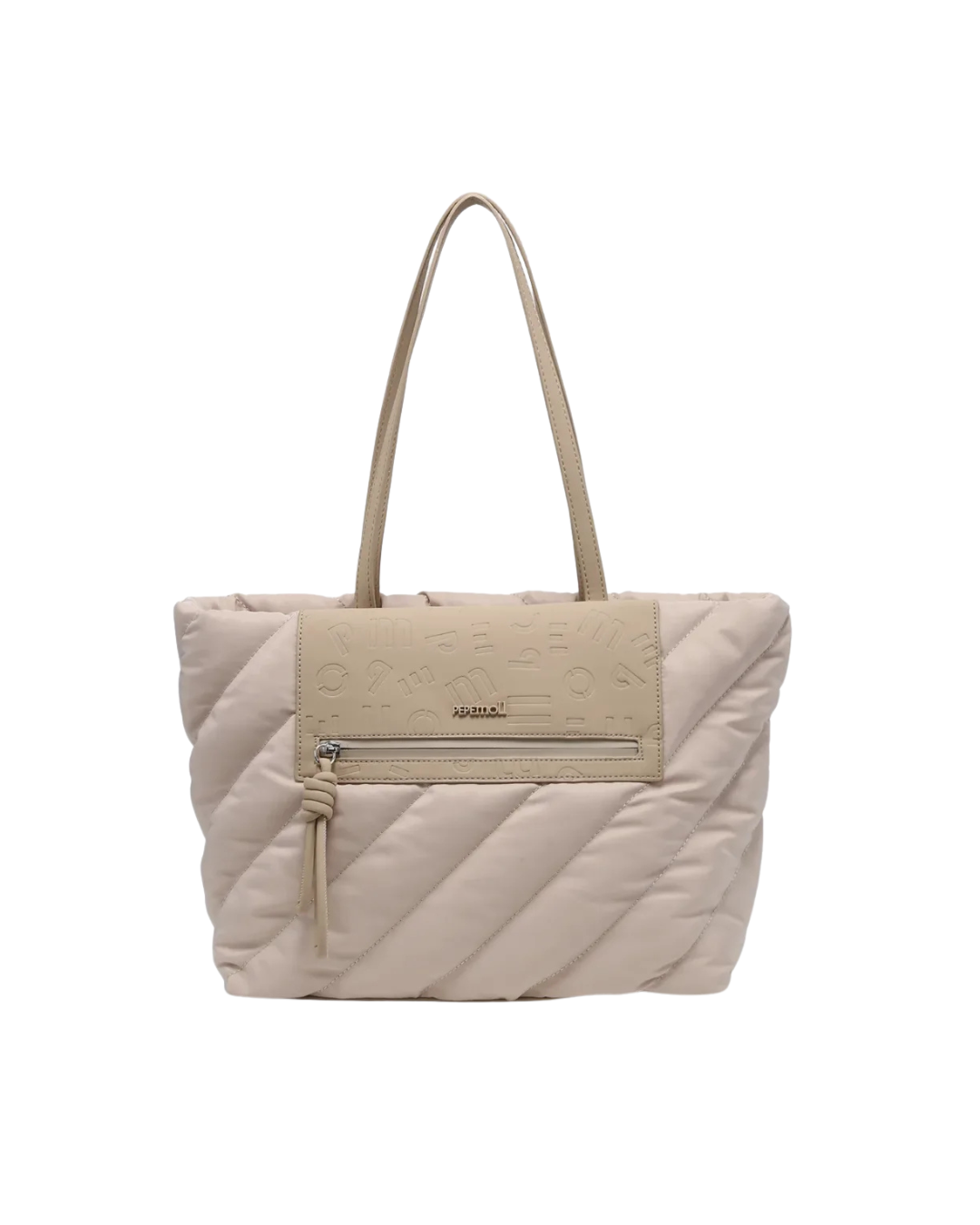 Bolso Tote Pepe Moll Acolchado Beige - Shopper de Nylon con Textura Mano