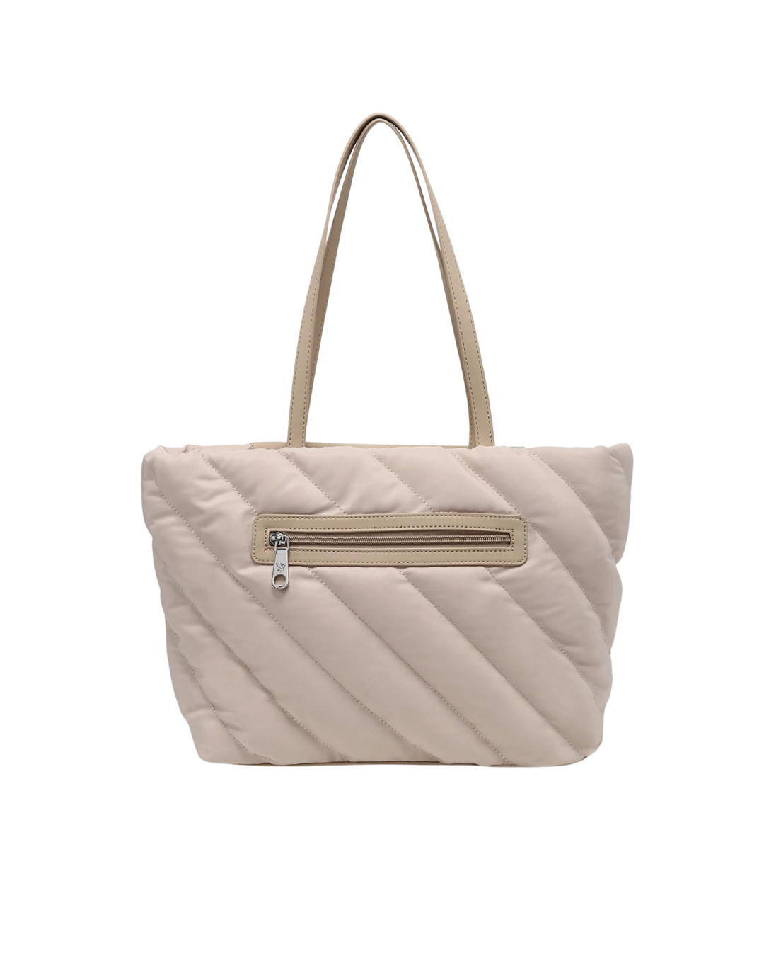 Bolso Tote Pepe Moll Acolchado Beige - Shopper de Nylon con Textura Mano
