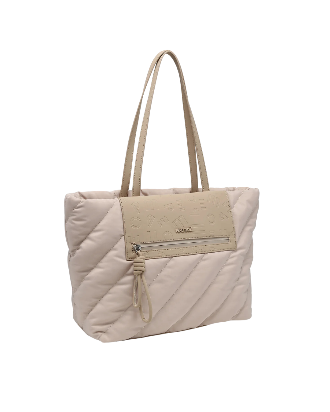 Bolso Tote Pepe Moll Acolchado Beige - Shopper de Nylon con Textura Mano