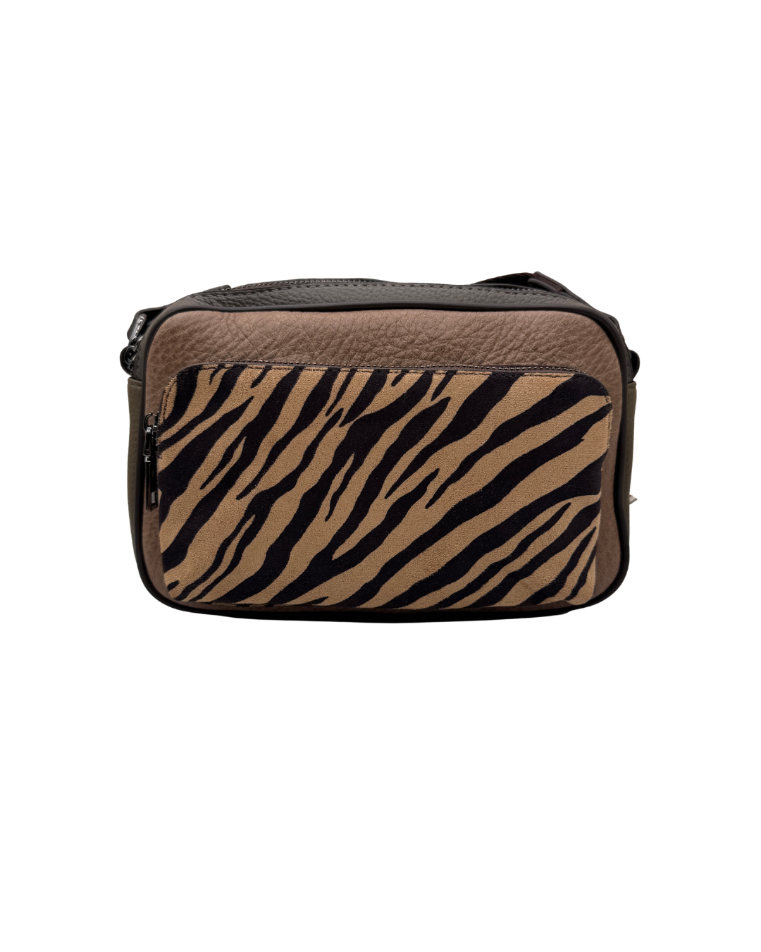 Bolso Bandolera de Piel Marrón con Estampado de Cebra para Mujer