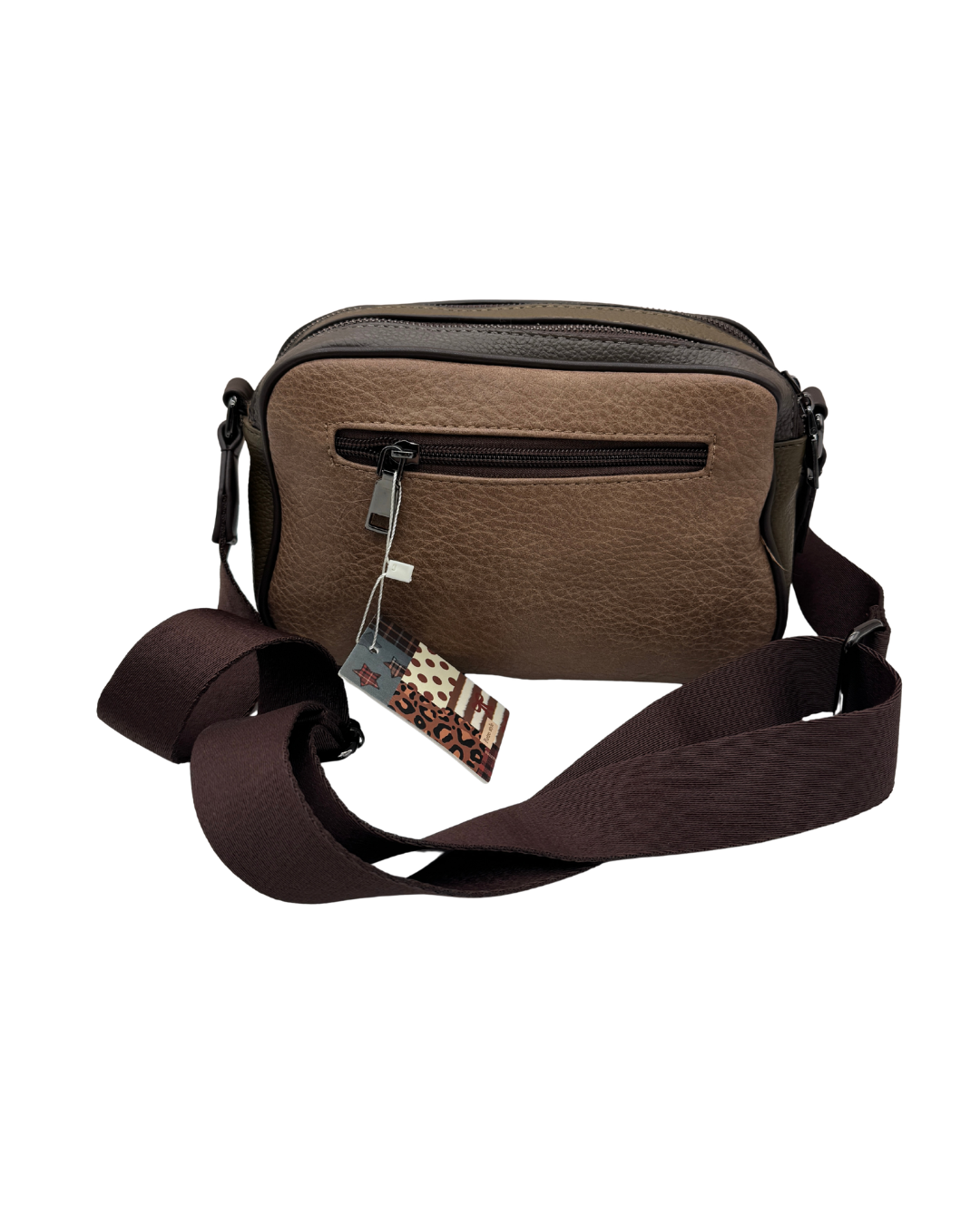 Bolso Bandolera de Piel Marrón con Estampado de Cebra para Mujer