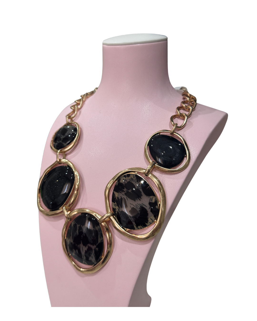 Maxi Collar Eslabones Dorados y Resina Estampado Animal - Joya Statement