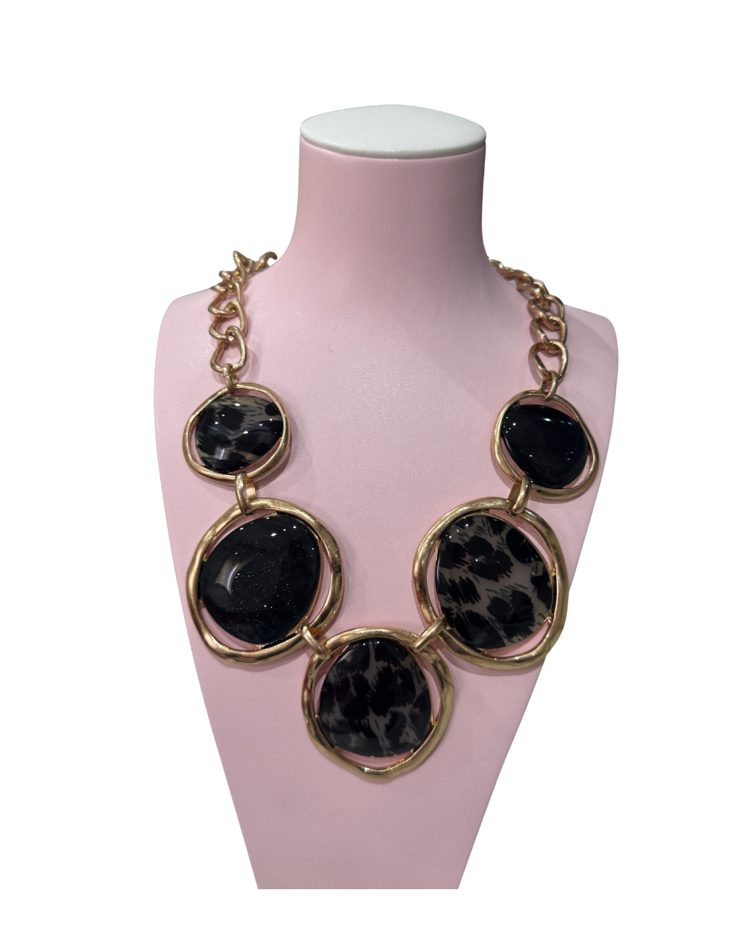 Maxi Collar Eslabones Dorados y Resina Estampado Animal - Joya Statement
