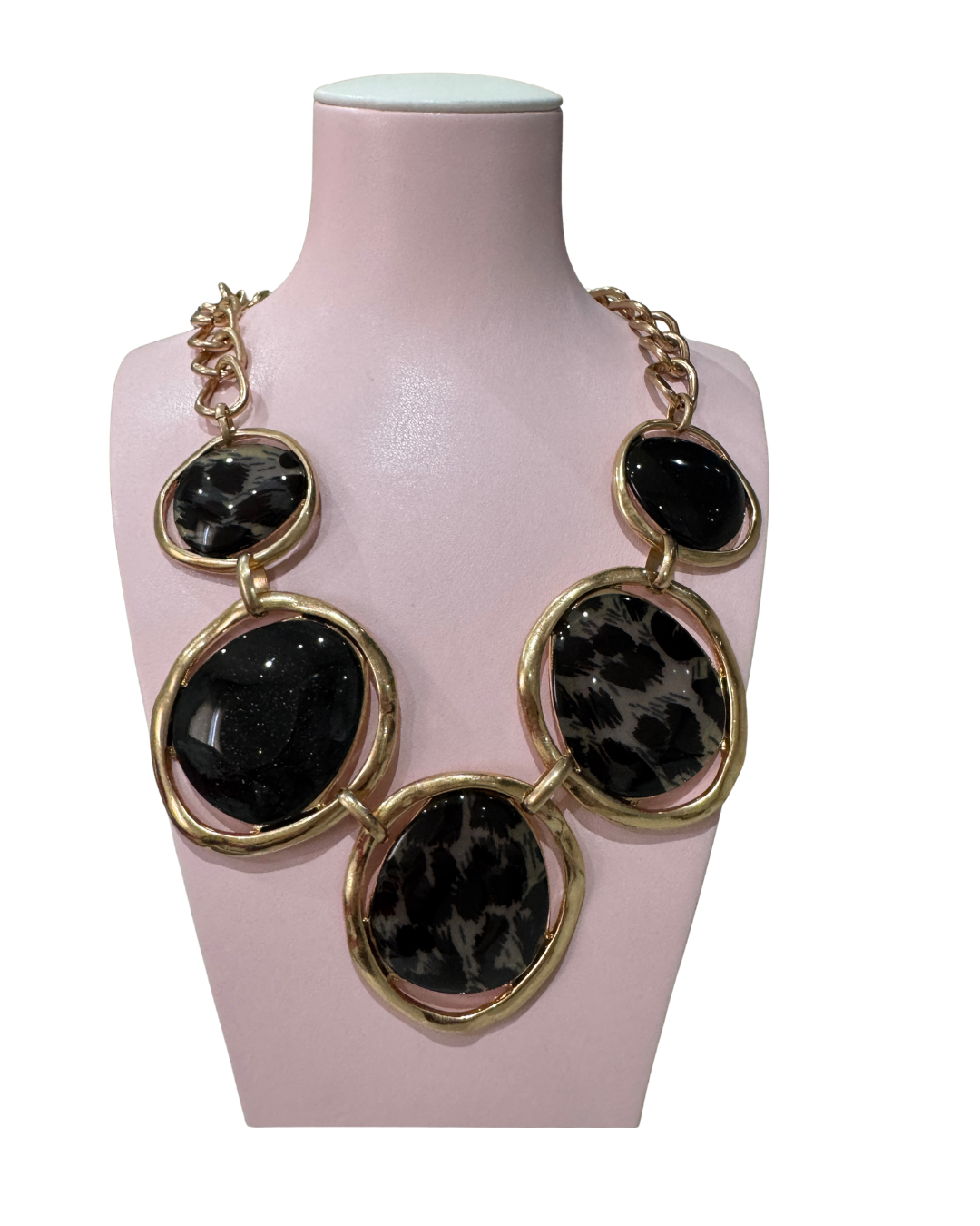 Maxi Collar Eslabones Dorados y Resina Estampado Animal - Joya Statement