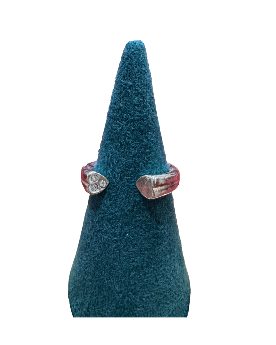 Anillo Abierto Anekke Plateado - Diseño de Dos Corazones con Brillantes para Dedo Anular