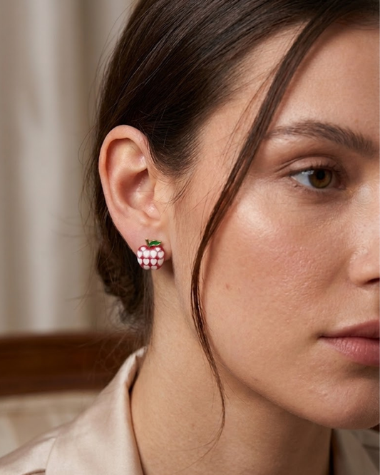 Pendientes de Manzana Roja con Corazones - Joyería Artesanal Esmaltada