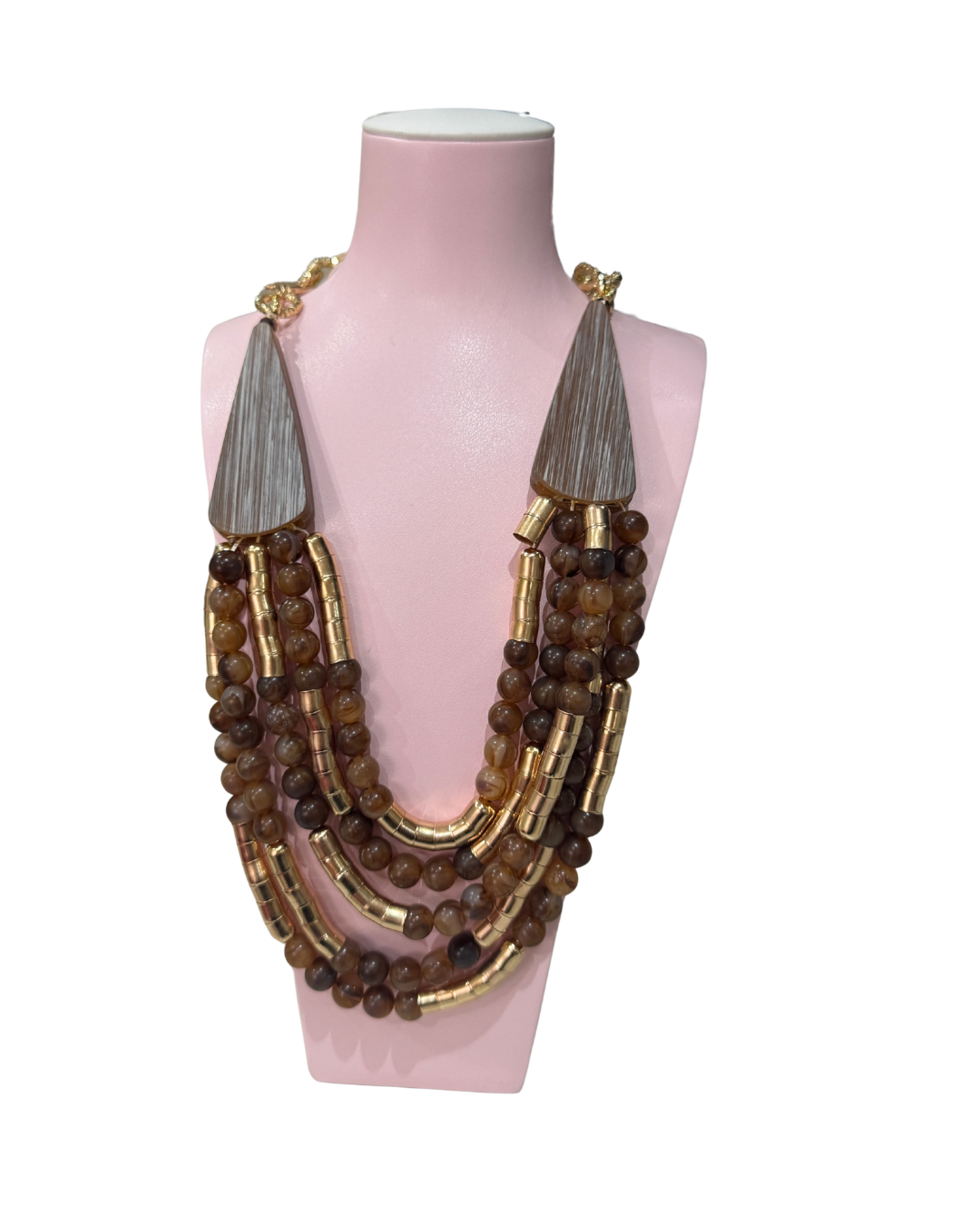 Collar Multicapa de Cuentas Ámbar y Detalles Dorados - Estilo Boho Chic