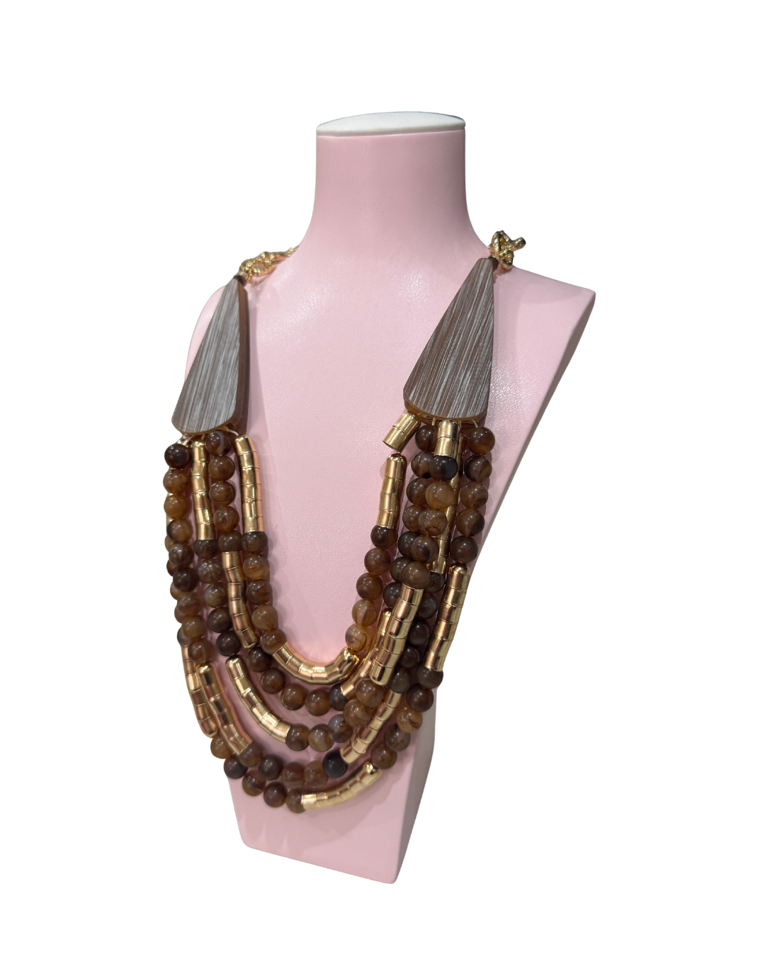 Collar Multicapa de Cuentas Ámbar y Detalles Dorados - Estilo Boho Chic