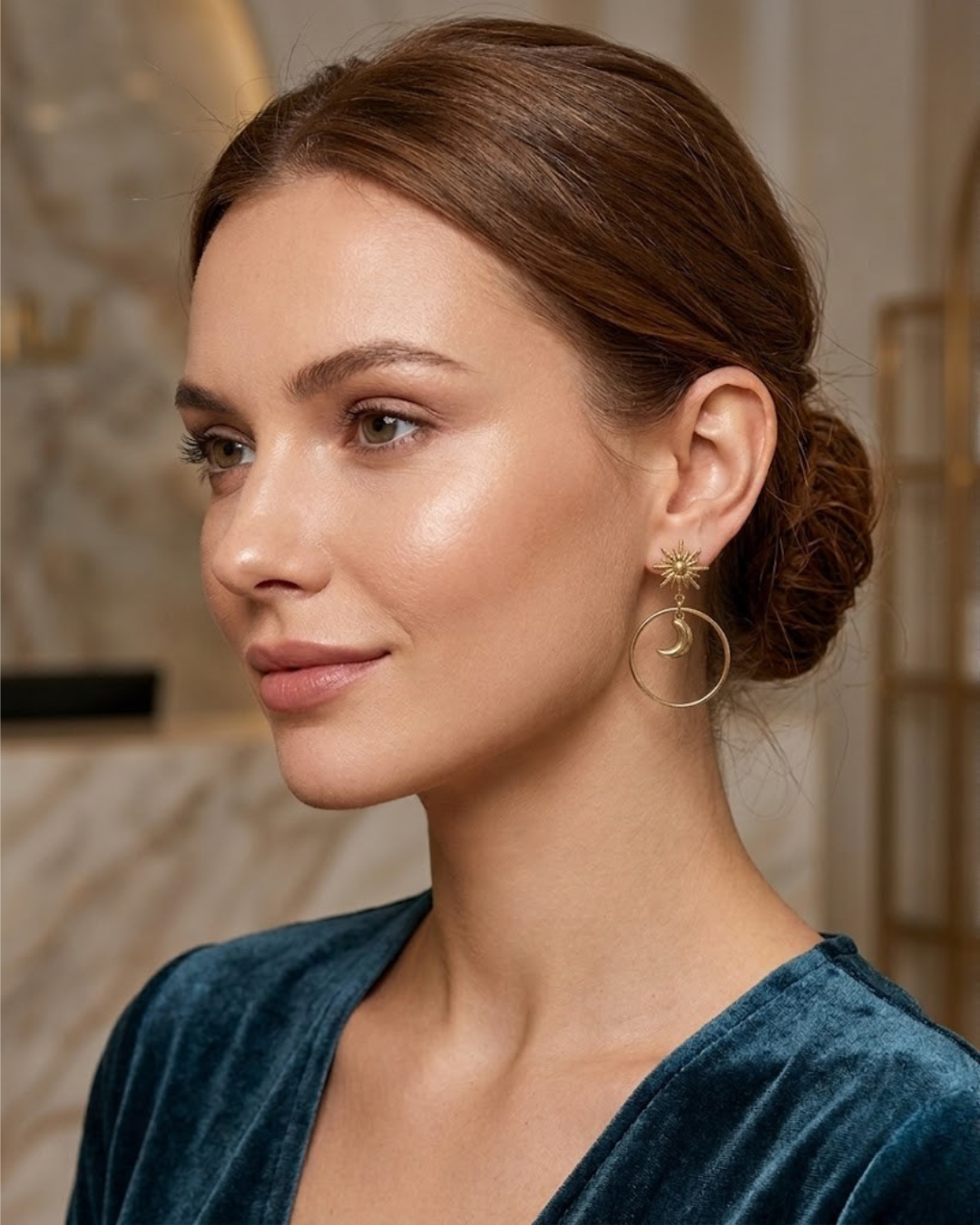 Pendientes Aros Sol y Luna en Dorado – Joyería Celestial de Estilo Vintage (ACERO)