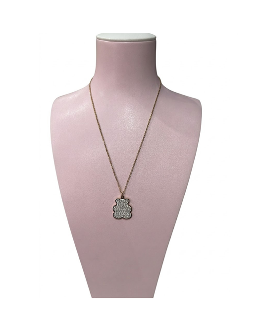 Collar de Acero  Dorado con Colgante Oso Brillante Joyería Elegante para Mujer