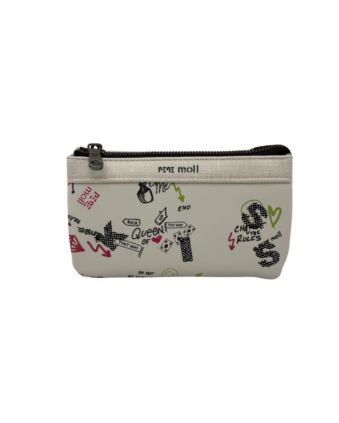 Monedero Triple Pepe Moll Estilo Graffiti - Blanco Roto con Compartimentos