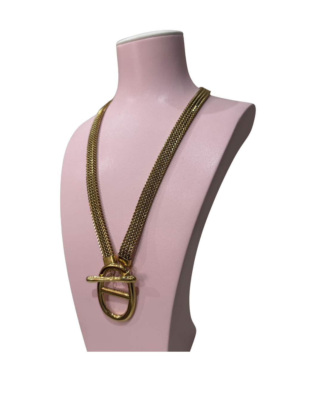 Collar de Eslabones Malla con Cierre T-Bar - Dorado