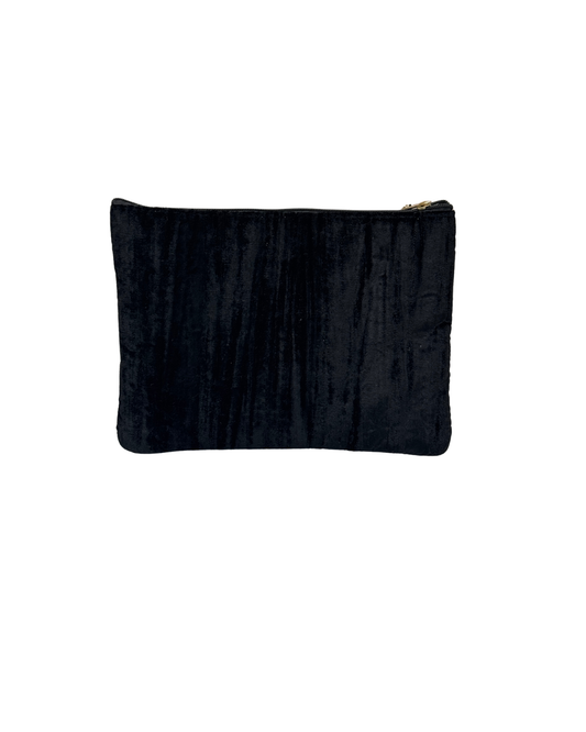 Bolso de Mano "Mamie d'Amour" en Terciopelo Negro con Bordado Dorado
