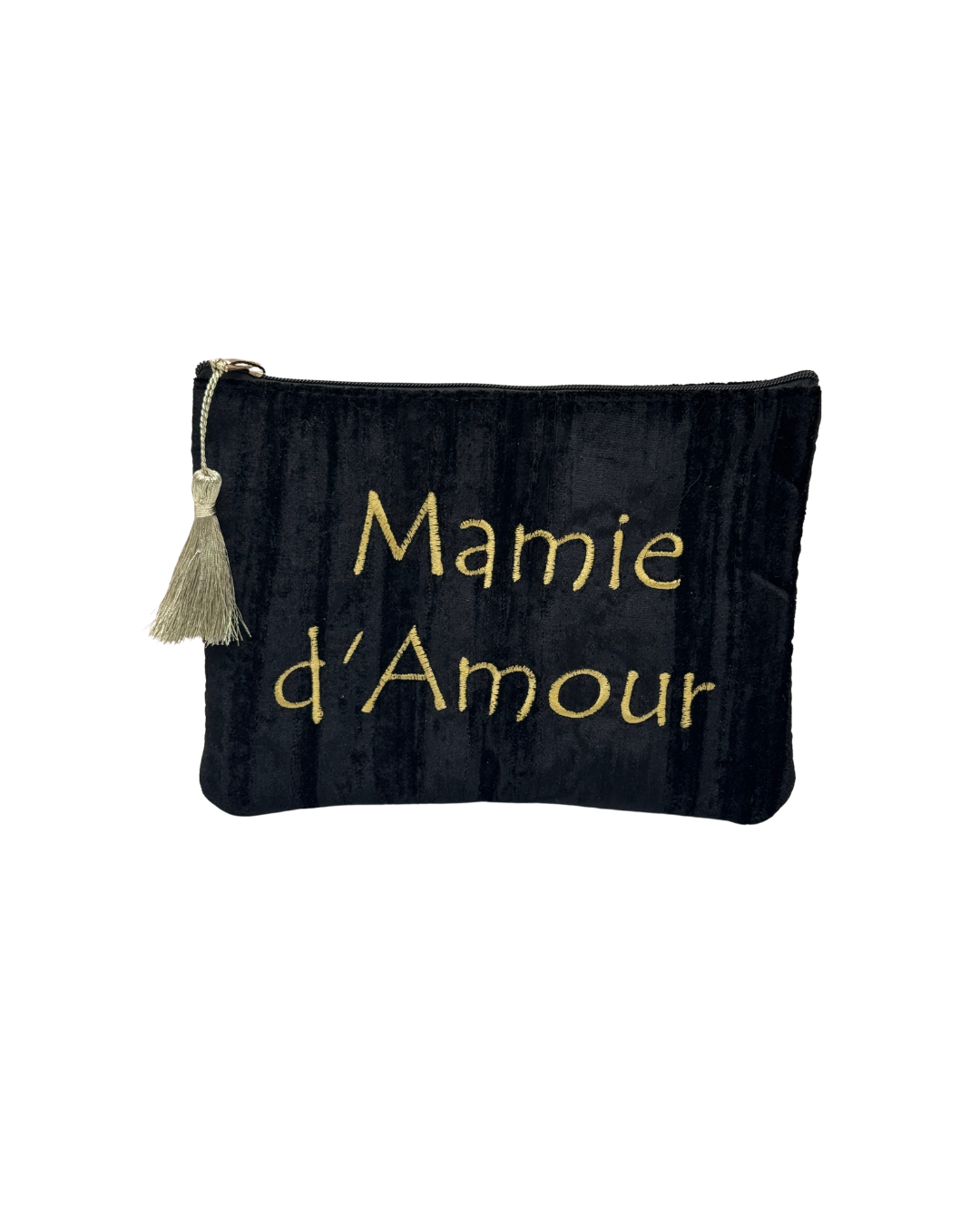 Bolso de Mano "Mamie d'Amour" en Terciopelo Negro con Bordado Dorado