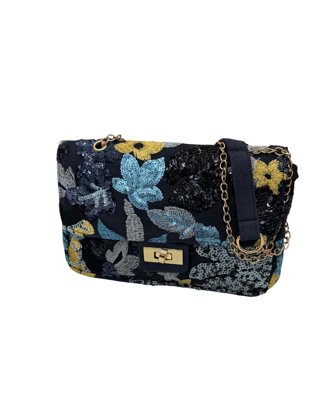 Bolso Fiesta bandolera Joya "Night Blossom" con Lentejuelas y Bordado Floral