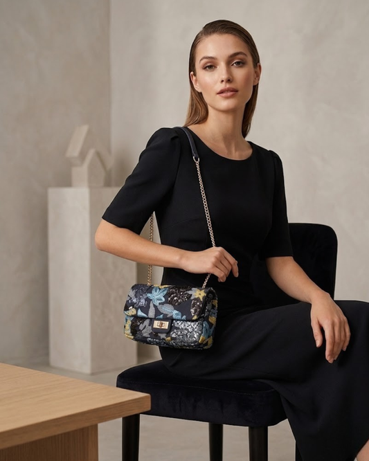 Bolso Fiesta bandolera Joya "Night Blossom" con Lentejuelas y Bordado Floral