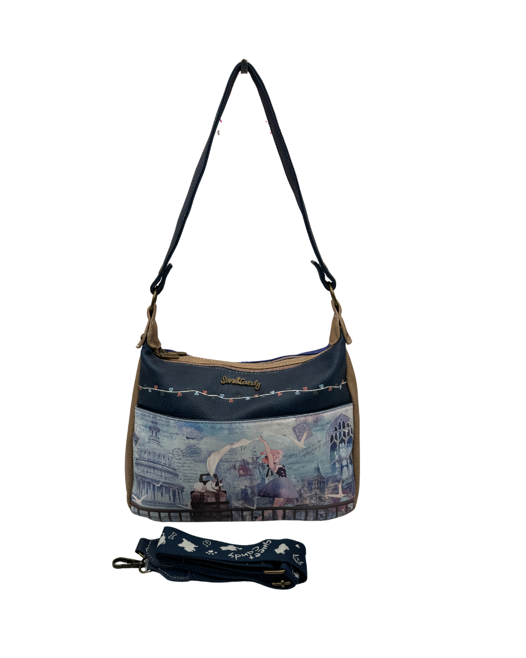 Bolso Bandolera Sweet Candy  con Estampado Artístico y Correa Intercambiable