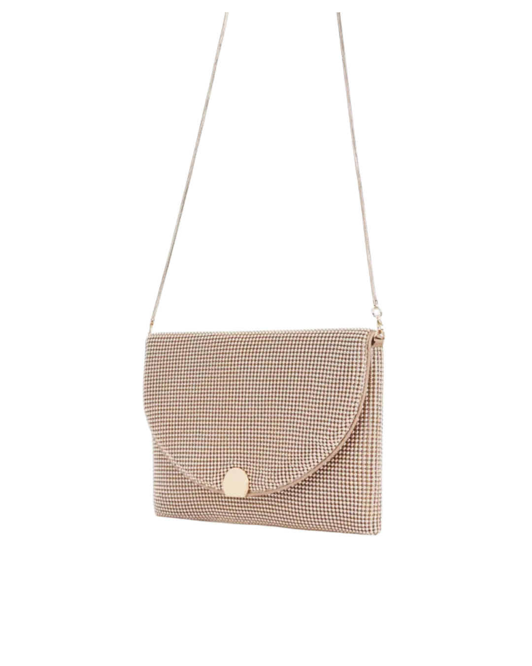 Bolso de Mano Joya "Luna" - Clutch Eventos de Cristales Oro Rosa con Cadena Desmontable