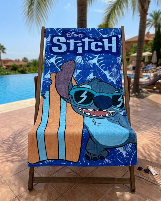 Toalla de Playa Disney Stitch con Gafas de Sol – Microfibra Suave, 70x140cm – Secado Rápido para Niños