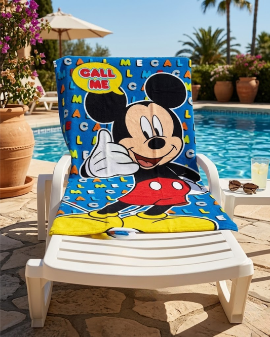 Toalla de Playa Mickey Mouse "Call Me" – Microfibra Premium 100% Poliéster