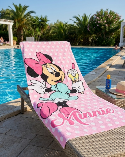 Toalla de Playa Disney Minnie Mouse - Rosa/Helado - 70x140cm.