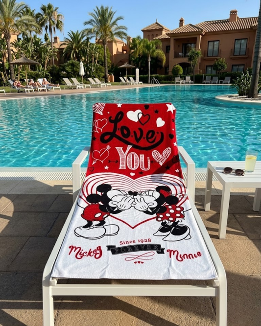 Toalla de Playa Disney Mickey y Minnie Mouse "Love You"