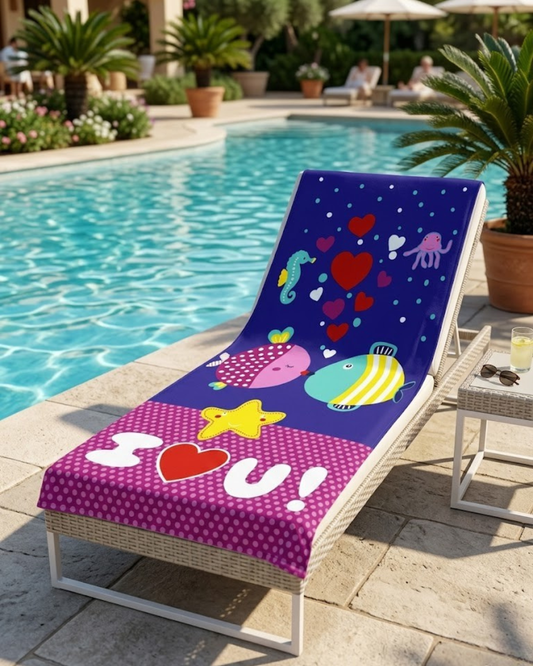 Toalla de Playa de Microfibra "Love Under the Sea" - Diseño Peces Enamorados