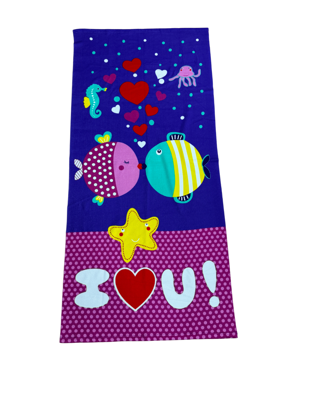 Toalla de Playa de Microfibra "Love Under the Sea" - Diseño Peces Enamorados