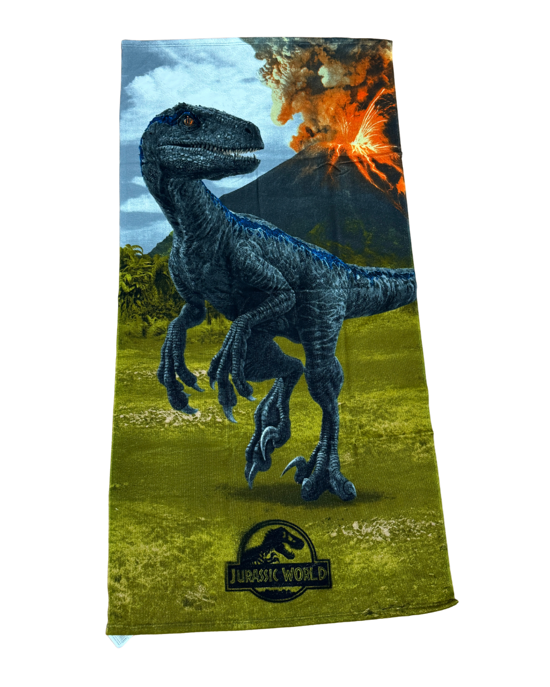 Toalla de Playa Infantil Jurassic World: Blue el Velociraptor y Volcán en Erupción