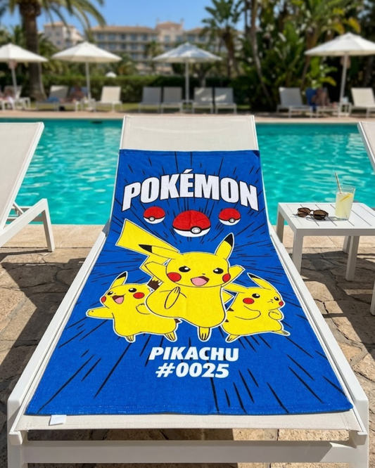 Toalla de Playa Pokémon - Edición Especial Pikachu #0025 con Poké Balls