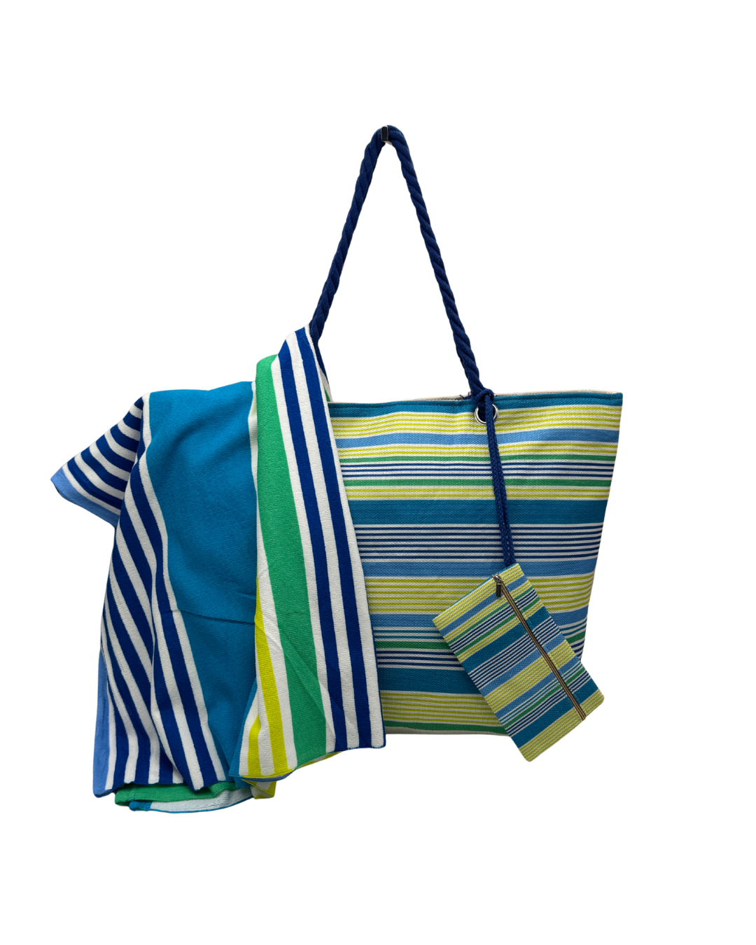 Pack Playa Premium: Bolso Maxi-Tote, Toalla de Algodón y Neceser a Juego – Colección Rayas Mediterráneas