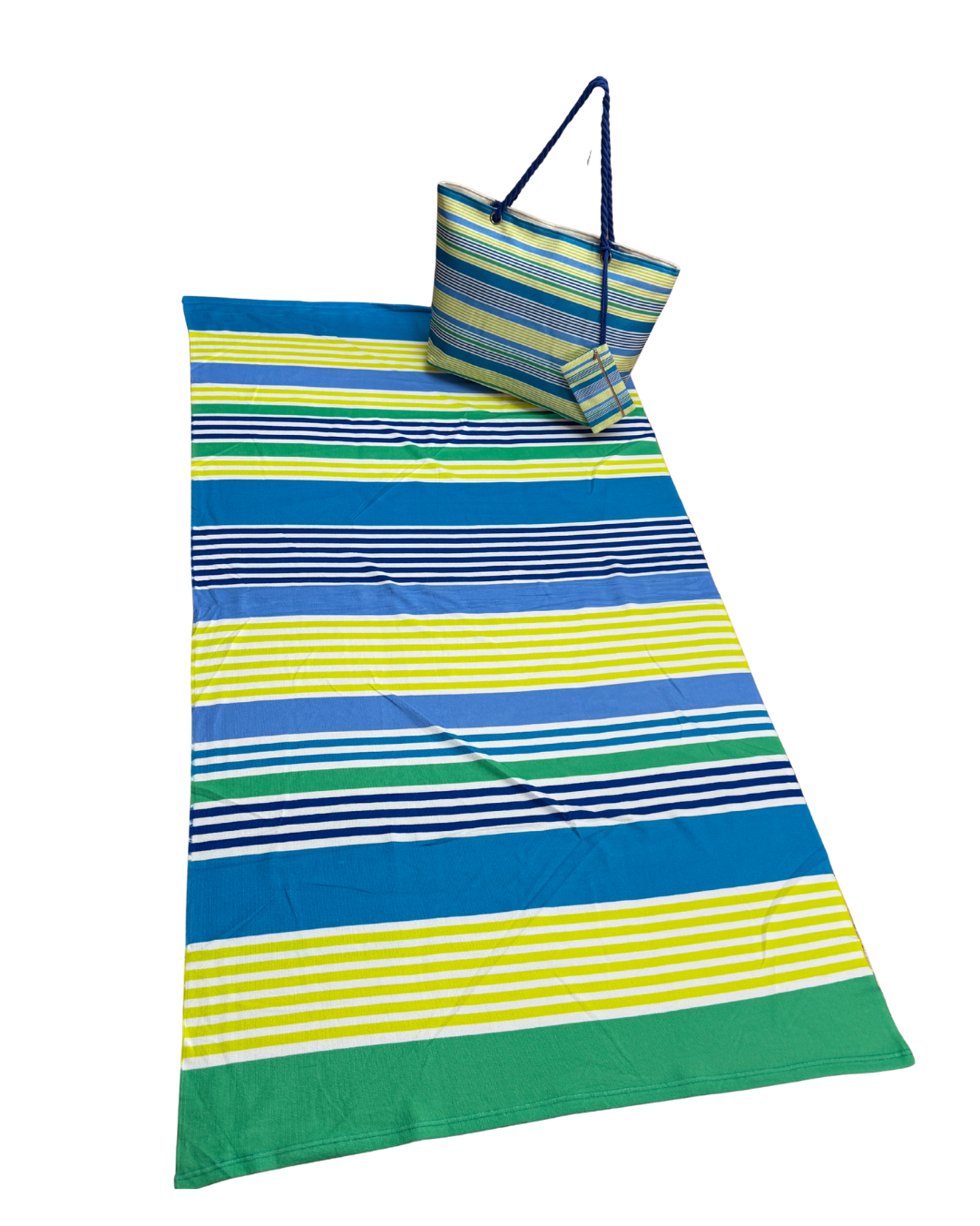 Pack Playa Premium: Bolso Maxi-Tote, Toalla de Algodón y Neceser a Juego – Colección Rayas Mediterráneas