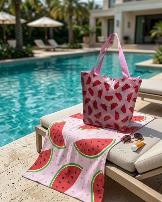 Set de Verano: Bolso de Playa  y Toalla de Microfibra - Diseño Sandía Fresh