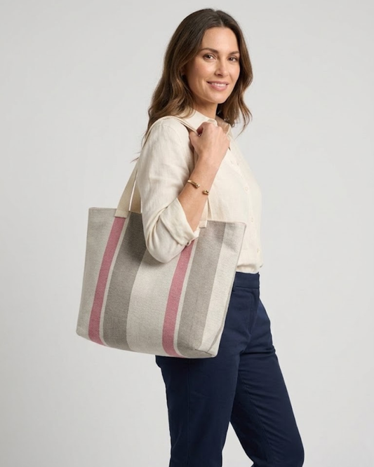 Bolso Tote de Loneta Premium  – Diseño Rayas Rosa (Hombro y Mano)