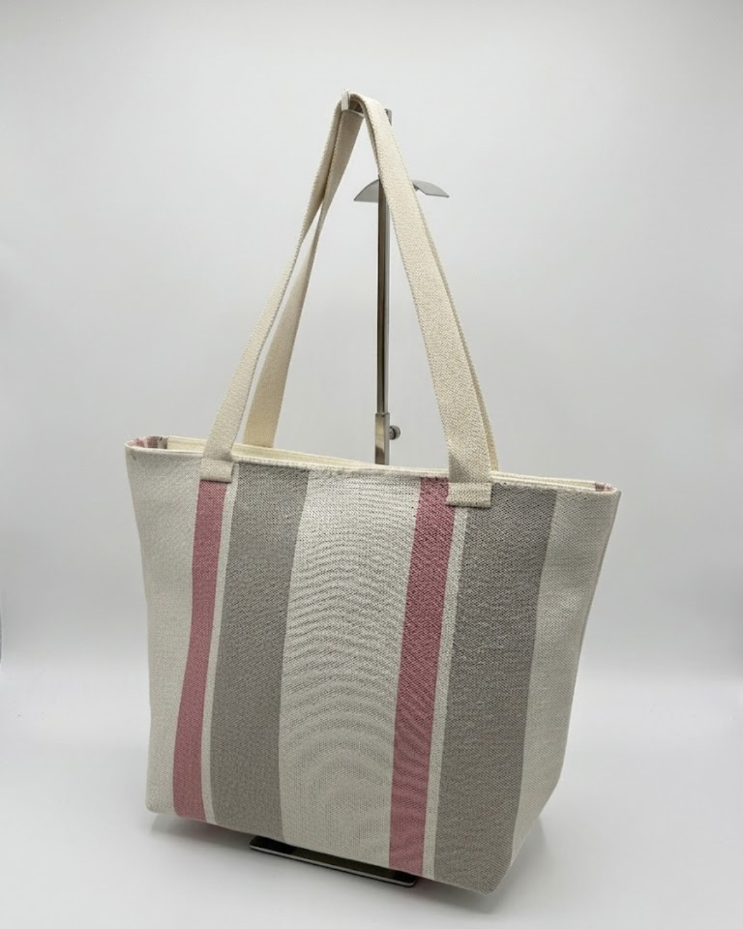 Bolso Tote de Loneta Premium  – Diseño Rayas Rosa (Hombro y Mano)