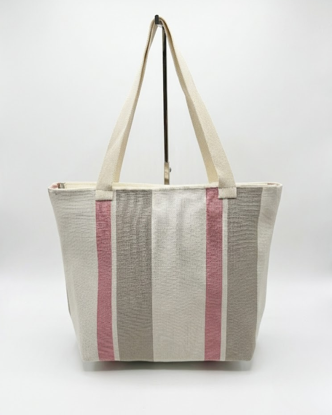Bolso Tote de Loneta Premium  – Diseño Rayas Rosa (Hombro y Mano)