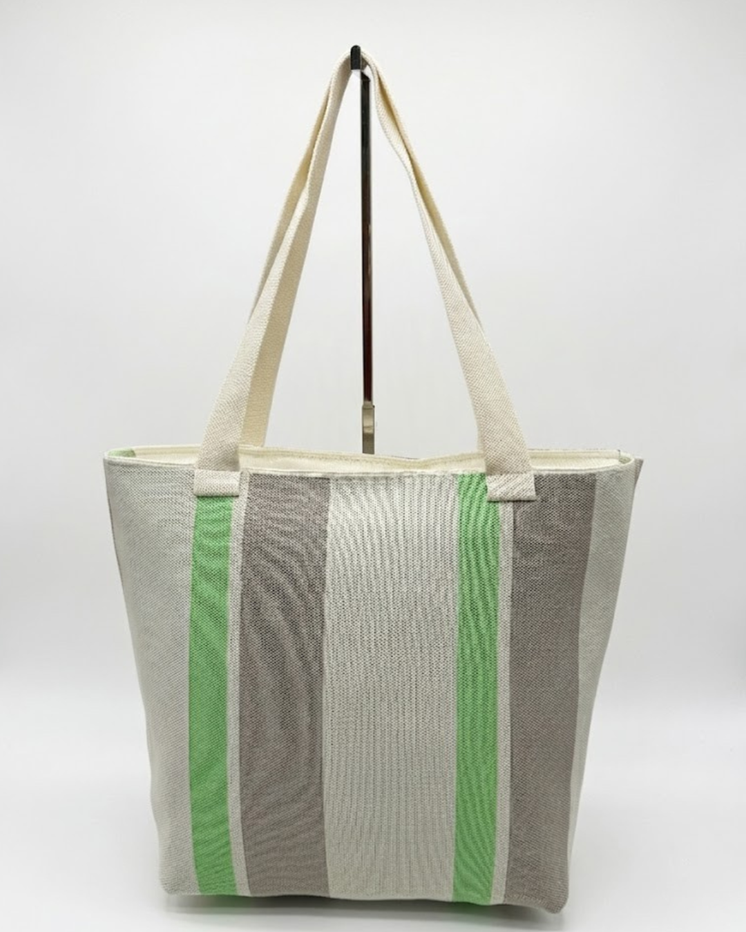 Bolso Tote de Loneta Premium – Diseño Rayas Verde (Hombro y Mano)